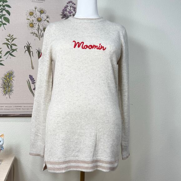 Moomin Cream Embroidered Cashmere Blend Pullover Sweater NWT Korea 95 M - Picture 1 of 13